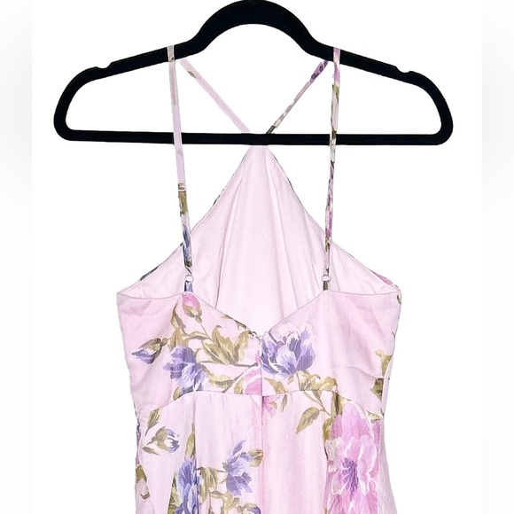 NWT Lulus Romantic Marvel Light Pink Floral Print Halter Neck Maxi Dress, Small - Picture 8 of 16